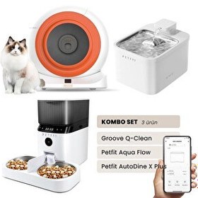 Resim Groove Q-Clean Otomatik Kedi Tuvaleti Turuncu - Petfit Aqua Flow Akıllı Su Pınarı - Petfit AutoDine X Plus Otomatik Mama Kabı 