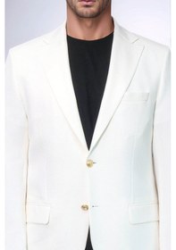Resim Ekru Kedinden Desenli Örme Altın Renk Metal Düğmeli Slim Fit Erkek Blazer Ceket - Wessi Blue 