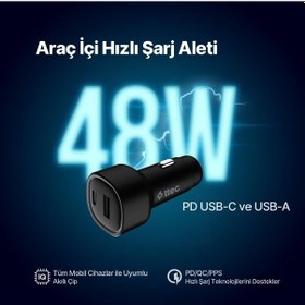 Resim Ttec Süper Hızlı 83w 1xusb Ve 1x Pd Type-c Araç Şarj Cihazı, 12/24v Çakmaklık Girişli Akım Ve Isı Korumalı 
