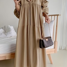 Resim Kadınlar İçin Casual Kapüşonlu Fener Kollu A Kesim Elbise - Oversize Diz Boyu Gömlek Elbise, Cepli, Makinede Yıkanabilir Düz Renk Bol Kesim Günlük Giyim, Fener Kol Tasarımı, Çok Amaçlı Kaliteli Dikişli Rahat Kıyafet 