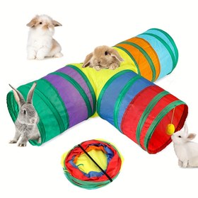 Resim Küçük Hayvanlar için Katlanabilir Tavşan Tüneli ve Boru Saklanma Yeri, Cüce Tavşanlar, Gine Domuzları, Kediler İçin Uygun - Glider, T-Parçası, Y-Parçası, Çapraz-Köprü, S-Tüp, L-Tüp Seti ile 3 Yollu Oyun Tünel Oyuncak 