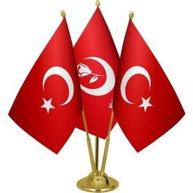 Resim Masa Üstü Büyük Birlik Partisi Bayrağı Türk Bayrağı Üçlü Pirinç D 