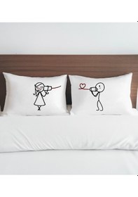 Resim Bk Gift Sevgili Tasarımlı Pamuklu 2 Li Yastık Kılıfı Seti-7 50x70cm , Sevgiliye , Ev si, Tasarım Ev Tekstili 
