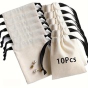 Resim 10 adet Çekme Kordonlu Depolama Çantası, Siyah/Beyaz, Takı ve Yüzük Deposu için, DIY Isıl Transfer ve Isıl Aktarılmış Çanta, Demet Cebi, Aksesuar Çantası, Çekme Kordonlu Çanta, Festival Parti Hediye Çantası 