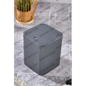 Resim PremiumPort Çizgi Model Kare Dönen Plastik Kapaklı 4l Çöp Kovası, Banyo ve Mutfak Için 