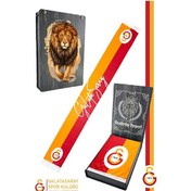 Resim Galatasaray Lisanslı Çift Yön Baskılı Şal Kaşkol Atkı Aslan Baskılı Ahşap Kutulu Sarı - Kırmızı 