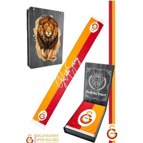 Resim Galatasaray Lisanslı Çift Yön Baskılı Şal Kaşkol Atkı Aslan Baskılı Ahşap Kutulu Sarı - Kırmızı 