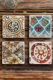 Resim Oscar Stone Decor Baskılı Doğaltaş Bardak Altlığı 4'Lü Set Desen Tile 4Dsn-124 