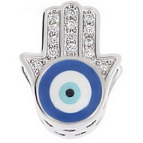 Resim Kadın Fatma Eli Model Mavi Renk Nazar Boncuğu Detay Taşlı Gümüş Charm Gümüş 