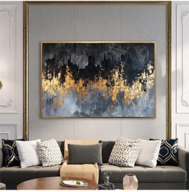 Resim Yağlı Boya Dokulu Tablo Siyah Gri Altın Şehir Manzara Altın Çerçeveli U08040-179046 