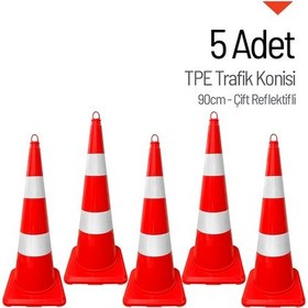 Resim 5 Adet Tpe Trafik Konisi 90 Cm Çift Reflektifli Trafik Dubası Seti-3724 