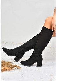 Resim Fox Shoes Siyah Süet Kalın Topuklu Kadın Çizme L251081602 