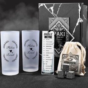 Resim Aşk Oku Romantik İkili Rakı Kadehi Seti Hediye Kutusu 
