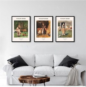Resim Winslow Homer Çiftlik Kızları Üçlü Çerçeveli Mdf Tablo Seti-174302 