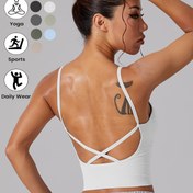 Resim B1069# Kadın Spor Yoga Üstü, Derin V-Yaka, Çapraz Arka Tasarım, Geniş Kenar ve Orta Destek ile. 