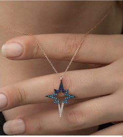 Resim 925 Ayar Renk Geçişli Kutup Yıldızı Kolye Kadın Gümüş Kolye 