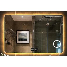 Resim 60X70 cm Makyaj Aynalı Dokunmatik Tuşlu Buğu Yapmayan Ledli Banyo Aynası 