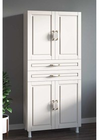 Resim Rabi Mobilya Çok Amaçlı Country 4 Kapaklı 2 Çekmeceli Gardırop Beyaz 