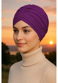 Resim Esra Eşarp & Butik 3 Bantlı Bone / Havuz Bonesi / Sosyete Bonesi Mürdüm 