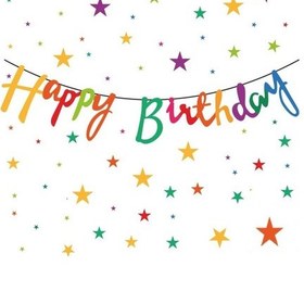 Resim Happy Bırthday Kaligrafi Banner Pastel Renkli 110x20 Cm 