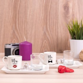 Resim Mr Mrs Tasarımlı İkili Porselen Sunumlu Kahve Fincanı Takımı 