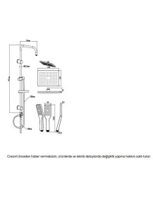 Resim Creavit SH630 Siyah Yağmurlama Robot Tepe Duş Başlığı Seti Duş Takımı 