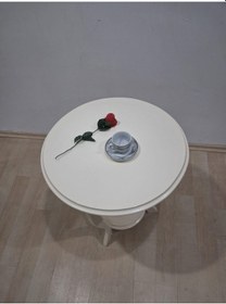 Resim Fiskos Sehpa 90638 3 Ayak Çiçeklik Sehpa Parlak Krem Lake Çift Kat Ahşap Mdf Tabla Bej 