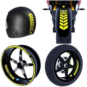 Resim Moto Rider 4'lü Sticker Seti Floresan Sarı İç Dış Jant Şeridi Kask Ve Çamurluk Çınar Extreme 