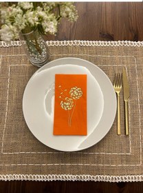 Resim Gold Yaldızlı Turuncu Hindiba Çiçeği Baskılı Garson Katlama Peçete 16 Adet 