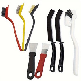 Resim 8 Parça Çok Fonksiyonlu Temizlik Fırça Seti - Mutfak, Banyo ve Dış Mekan Kullanımı için Dayanıklı Paslanmaz Çelik & Plastik Araçlar - Ocak, Davlumbaz, Buzdolabı Boşluğu, Fincan ve Istakoz Fırçaları Dahil 