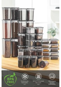 Resim Meleni Home 46 Parça Saklama Kabı Baharat Seti 12x300ML 10x 350ML 500ML 1100ML 4x1700ML Antrasit 