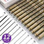 Resim 12 Adet Çizgi İşaretleyicisi Plastik Çizim Kalemleri İnce Uçlu Çizim Kalemleri Yazma Boyama 005 01 02 03 04 05 08 Fırça Farklı Uç Siyah Fineliner Eskiz Kalemi 