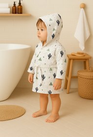 Resim deva design %100 Pamuk Müslin Kumaştan Bebek Bornozu 