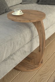 Resim Limnizza Yuvarlak Tekerlekli C Sehpa Koltuk Yanı Laptop Masası Modern Zigon Yan Sehpa Salon Ofis 