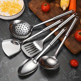 Resim Paslanmaz Çelik Mutfak Seti - Tava Spatulası, Kepçe, Ev Yemek Küreği 