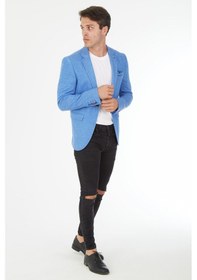 Resim Sposo 5126 Dar Kalıp Yarım Astarlı İndigo Erkek Blazer Ceket İndigo 
