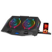 Resim FRISBY FNC-5250ST 2 adet x 14cm Fan, RGB Aydınlatma, 10"-17" Gaming Notebook Soğutucu, 5 Kademeli Stand, İşlevsel Telefon Tutucu (Siyah) 