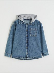 Resim LC Waikiki Nevaa Collection İndigo Kapüşonlu Erkek Çocuk Jean Gömlek 