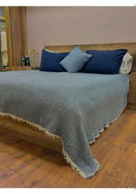 Resim Mavi 4 Katlı Çift Taraflı Çift Kişilik Müslin Battaniye %100 Pamuk 230x240 Cm Mavi 