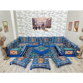 Resim Coton Şark Köşesi Milas Desenli Minder Takımı Mavi 