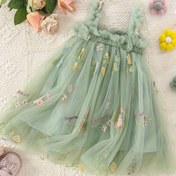 Resim Kızlar Için Yaz Çiçekli Diz Yüksek Şemsiye Etek Elbise - Sevimli Polyester Kolsuz Elbise ile Esnek Olmayan Kumaş ve Flared Etek - Zoseyies 