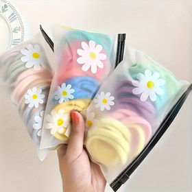 Resim 10 adet Sevimli Papatya Fermuarlı Saklama Çantası: PVC Papatya Saç Tokası Düzenleyici, Ruj Kılıfı, Kızlar ve Kadınlar için Seyahat Makyaj Aracı Kılıfı, Hafif, Taşınabilir, Dayanıklı Tuvalet Çantası ve Saklama Kılıfı 