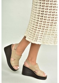 Resim Fox Shoes U555960303 Bej Hakiki Deri Dolgu Topuklu Kadın Ayakkabı Bej-hakiki Deri 