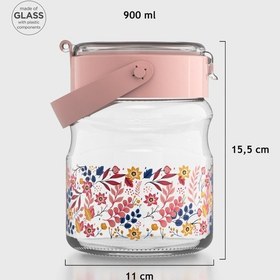 Resim Renga Mono 900 Ml Çiçek Desenli Cam Kavanoz 132065 Pembe 