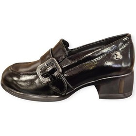 Resim Venüs 2555006k Topuklu Tokalı Loafer Deri Kadın Ayakkabı Siyah Rugan 