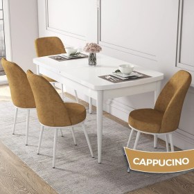 Resim Canisa Concept Kor Serisi, Beyaz 70X114 Açılabilir Mutfak Masa Takımı, 4 Sandalye 