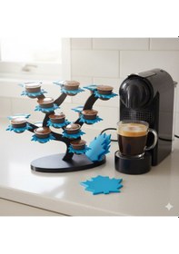 Resim Akçaağaç Dekoratif Kahve Kapsül Standı Ve 2 Adet Bardak Altlığı-çift Taraflı Kullanım-37 Mm Ve 46 Mm Kapsül Uyumlu-mavi Mavi 