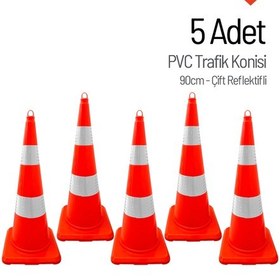 Resim 5 Adet Pvc Trafik Konisi 90 Cm Çift Reflektifli Trafik Dubası Seti-3727 
