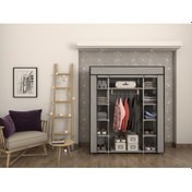 Resim Burak Metal Çift Yandan Raflı Gri Bez Dolap Gardırop Gri 