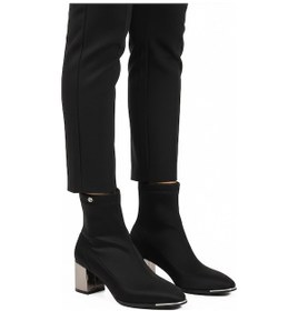 Resim Siyah Streç Bilek Üstü Hafif Sivri Burun Topuklu Kadın Bot Pc-54967 Z Siyah 